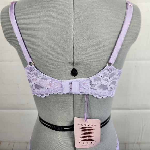 Savage X Fenty Floral Lace Unlined Bra & Cheeky Panty (Small) Set in Purple 32B - Picture 9 of 10